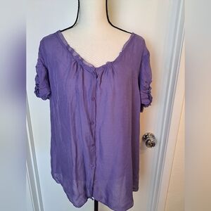 Soft Surroundings Lavender Purple Button-Front Peasant Blouse